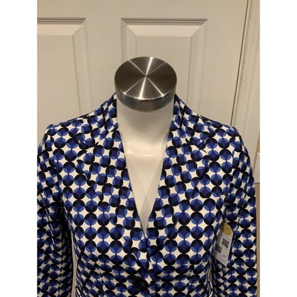 Kate Spade Blue & White Geometric Circular Patterned Blazer, Size 00 - Picture 2 of 7